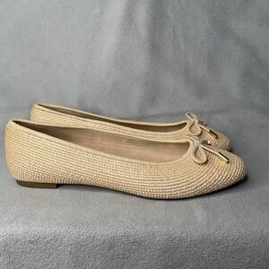 Talbots Olympia Raffia Ballet Flat Women's 8.5 M Slip-On Round‎ Toe Bow Beige